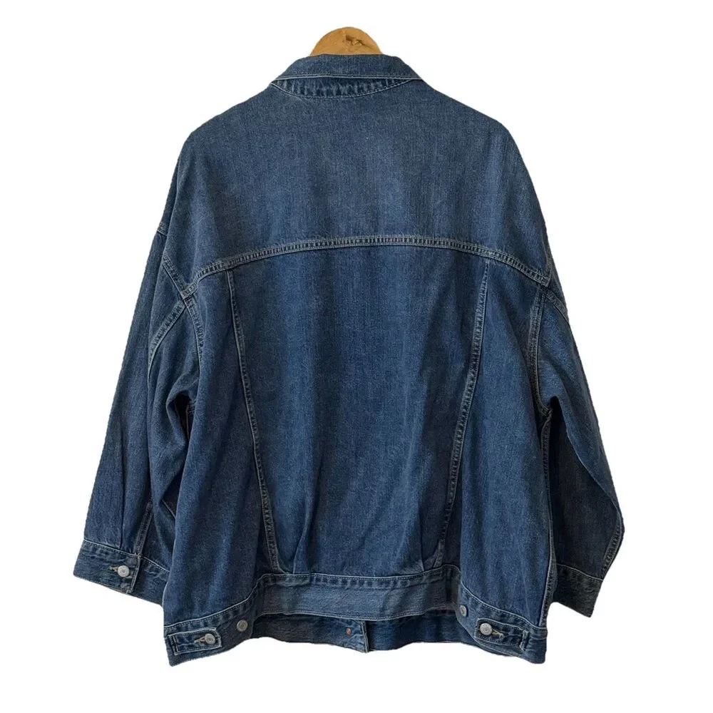Old Navy Oversized Jean Trucker Jacket Denim Blue Medium Wash Size XL NWOT